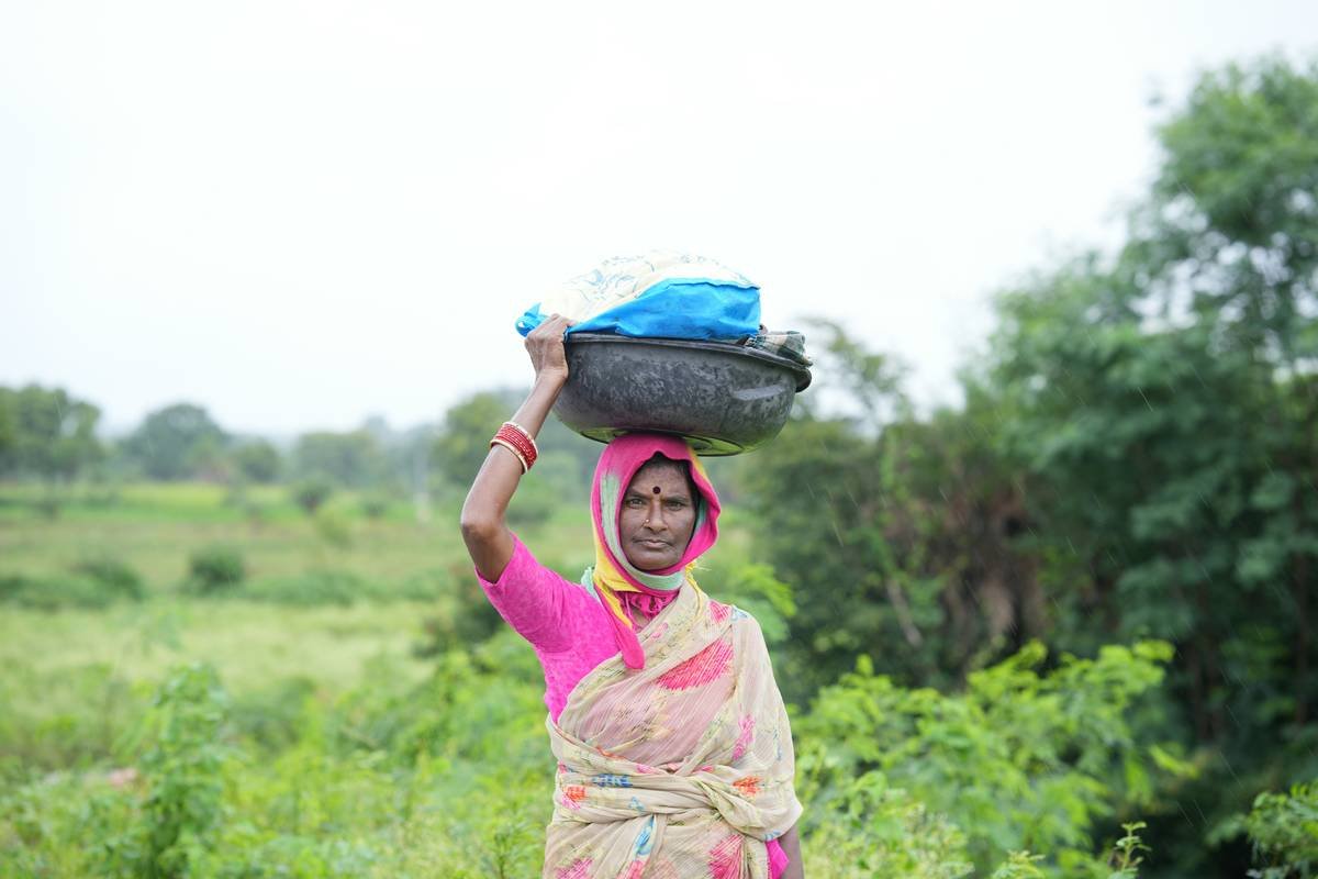 Three organic pads displayed on a green background representing sustainability